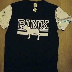 Pink sequin sleeve Bling tee